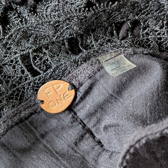 Free People Verona Black Mini Raw Hem Dress S Boho Lace Cottagecore Favorite - Picture 8 of 16